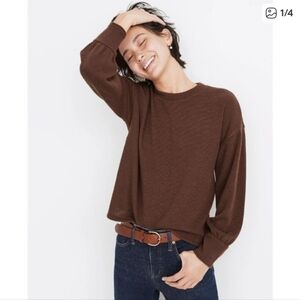 Madewell Brushed Knit Puff-Sleeve Top Brown Size Small